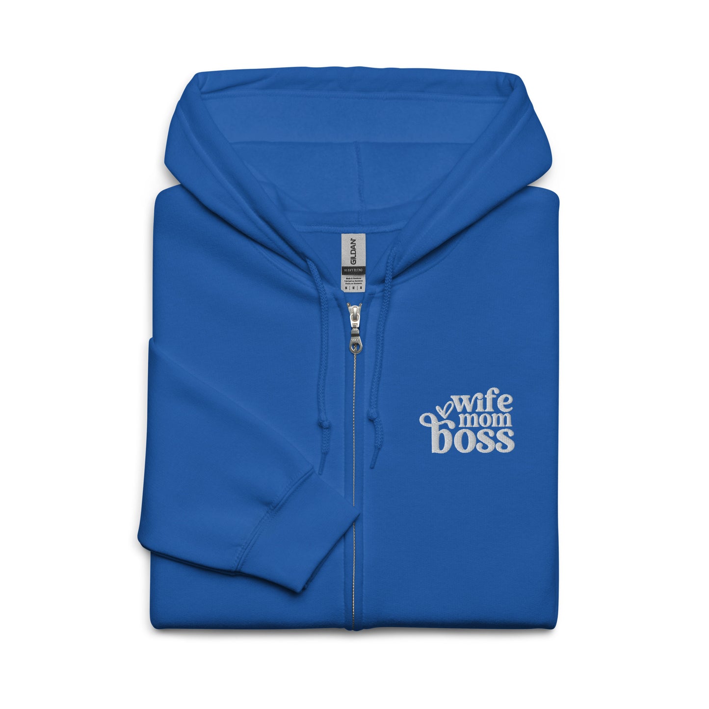 wife mom boss unisex zip hoodie embroidered left chest