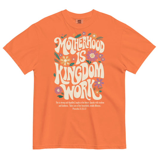 Mama floral Christian t-shirt for moms, shown with matching Kingdom Kids tee