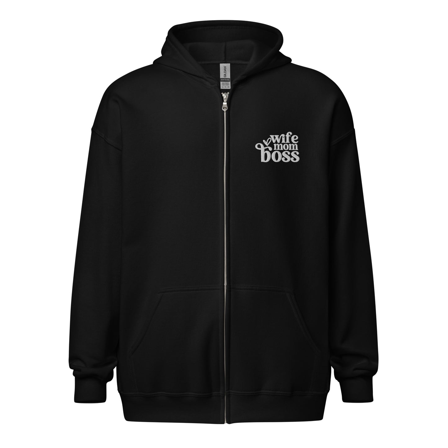 cozy embroidered wife mom boss sweatshirt zip up hoodi