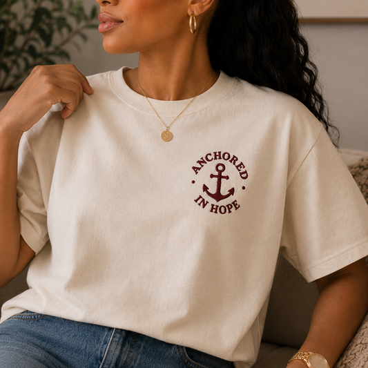 Anchored in Hope Embroidered Women’s boxy tee