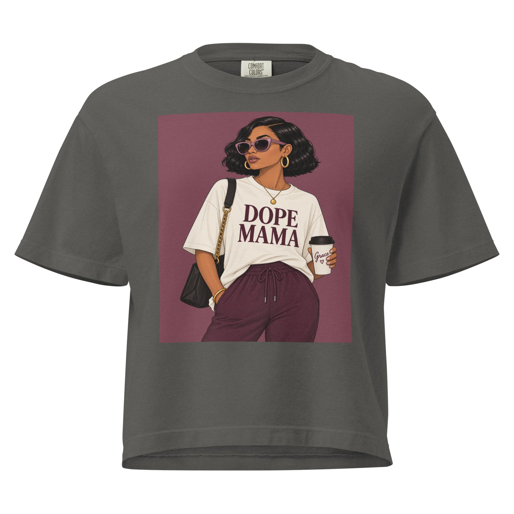 
Dope MAMA graphic tee in pepper featuring an illustrated stylish mom design